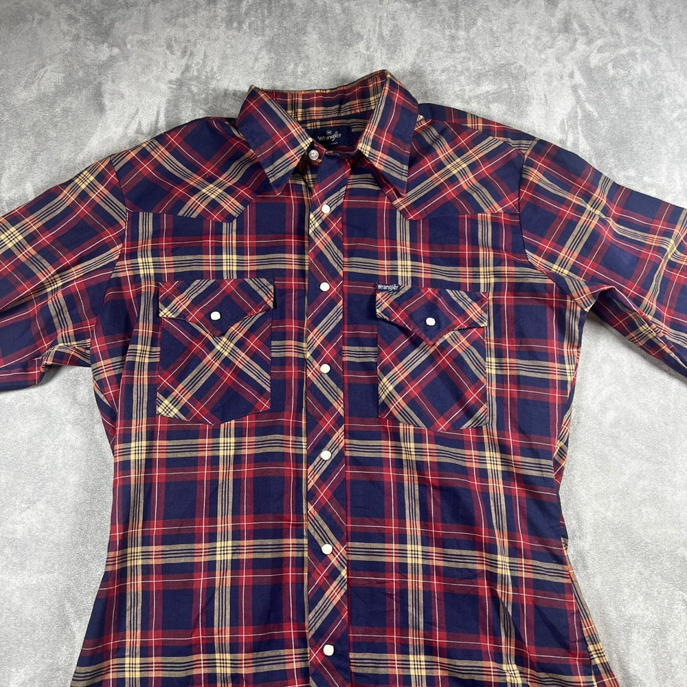 Vintage Wrangler Mens Size M Plaid Long Sleeve Pearl‎ Snap Button Western Shirt - Picture 2 of 12